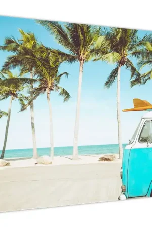 Schilderij - Vintage bestelauto op het strand Bezpieczna płatność