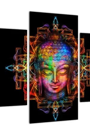 Schilderij - Borstbeeld van Boeddha in neonkleuren Rabat