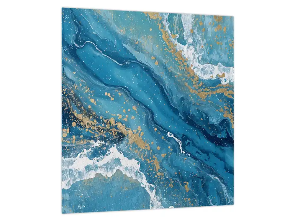Schilderij - Lichtblauw marmer met goud II. Oryginalny