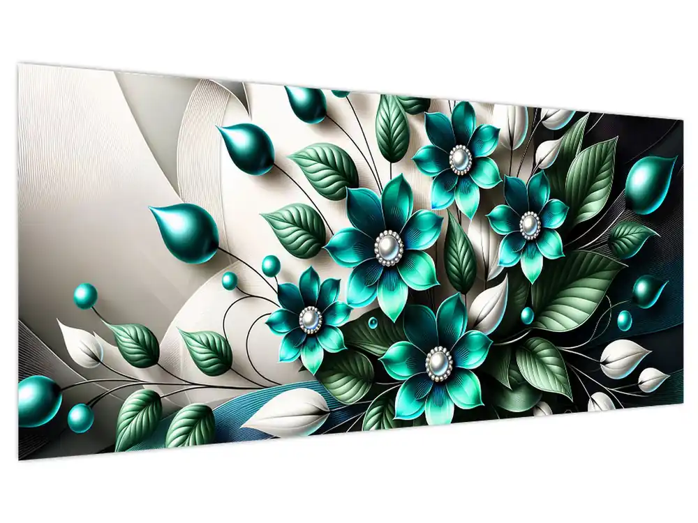 Nowość Schilderij - 3D turquoise bloemen