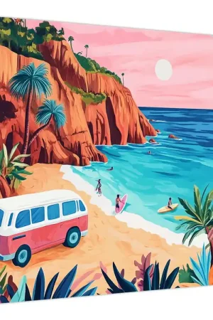 Schilderij - Caravan bij de oceaan Wyprzedaż