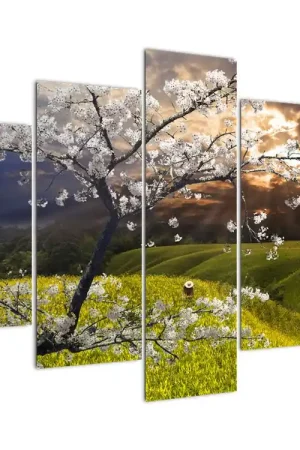 Promocja Schilderij - Bloeiende boom in het landschap