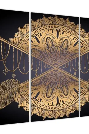 Schilderij - Gouden mandala met pijlen Szybka dostawa