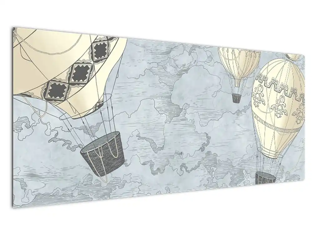Popularny Schilderij - Heteluchtballonnen boven de stad, koude tinten