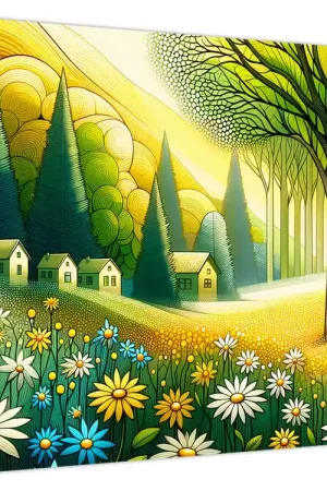 Schilderij - Dorp in geel-groen Oryginalny