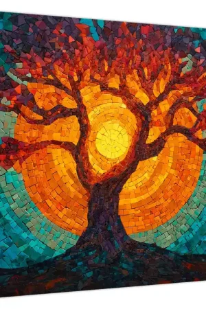 Niska cena Schilderij - Levensboom en zon in mozaïek