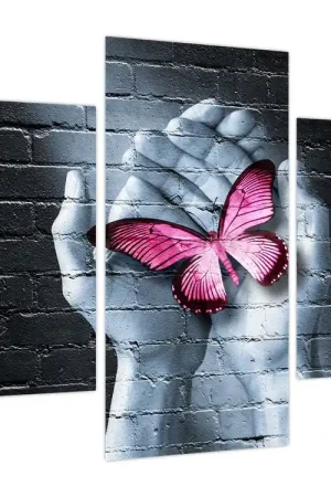 Schilderij - Roze vlinder in de muur Bezpieczna płatność