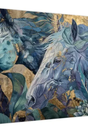 Schilderij - Paarden met gouden achtergrond Nowość