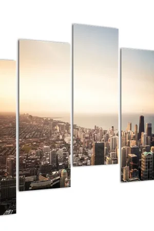 Nowość Schilderij - Zonsondergang boven de stad