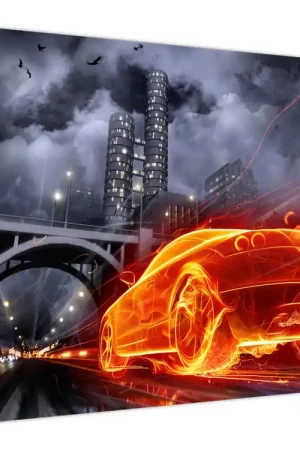 Darmowa dostawa Schilderij - Auto in vlammen