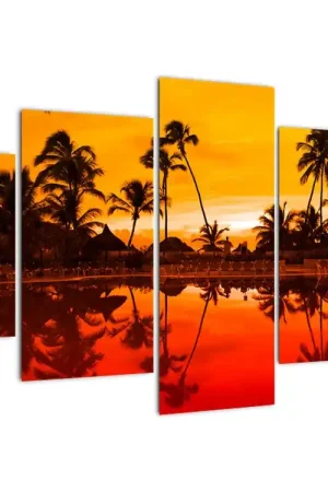 Schilderij - Zonsondergang boven het resort Kup teraz