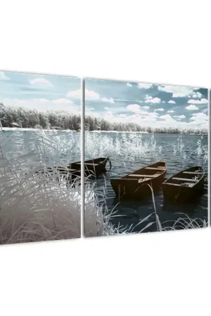 Schilderij - Houten bootjes op het meer Tylko dziś