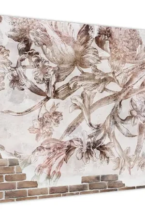 Najlepsza cena Schilderij - Fresco met bloemen op een bakstenen muur