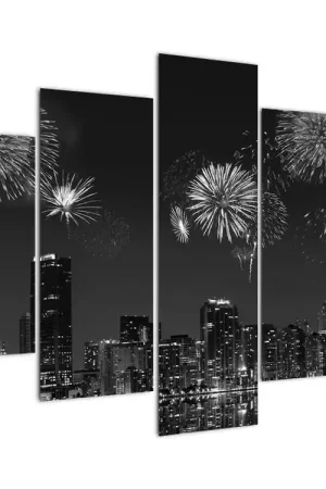 Schilderij - Vuurwerk in Miami, zwart-wit Bezpieczna płatność