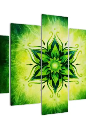 Schilderij - Bloemenmandala met een groene achtergrond Tylko dziś