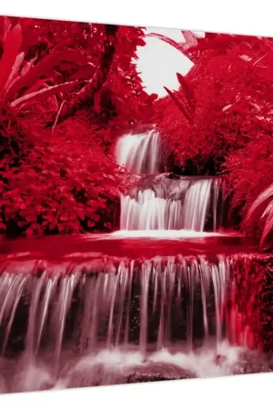 Schilderij - Indonesische watervallen in rood Wyprzedaż