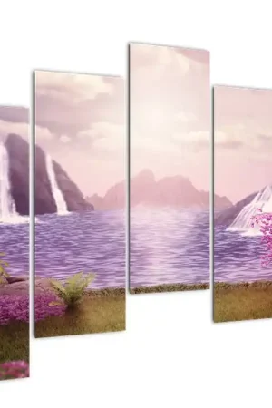 Schilderij - Roze bomen met meer Popularny