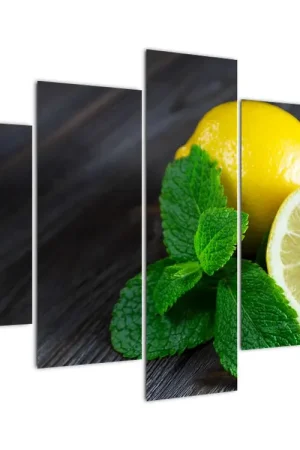 Oryginalny Schilderij - Citroenen en munt op tafel