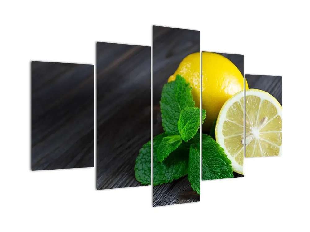 Oryginalny Schilderij - Citroenen en munt op tafel