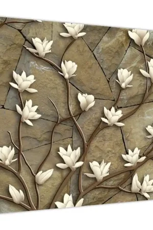 Niska cena Schilderij - Witte magnolia´s op stenen muur