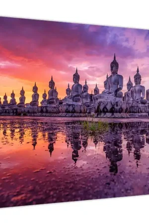 Darmowa dostawa Schilderij - Boeddha´s bij zonsondergang