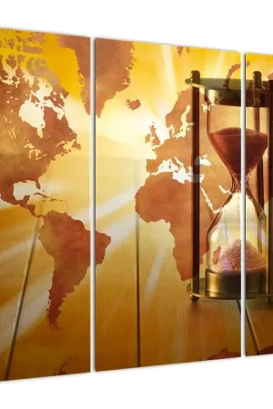 Schilderij - Wereldkaart met een zandloper Promocja