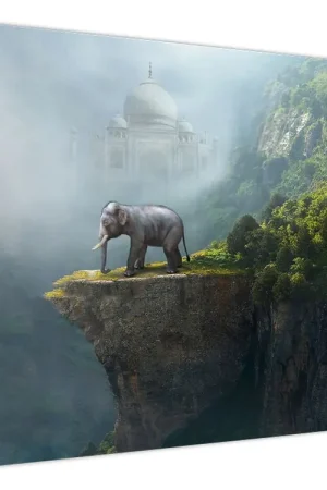 Schilderij - Olifantje op de top van Taj Mahal Oryginalny