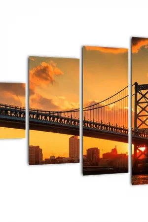 Schilderij - Zonsondergang boven de Benjamin Franklin Bridge, Philadelphia Kup teraz