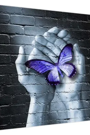 Wysoka jakość Schilderij - Paarse vlinder op de muur