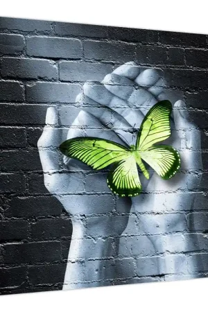 Szybka dostawa Schilderij - Groene vlinder in de muur