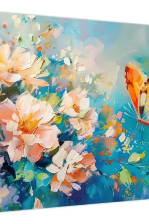 Schilderij - Vlinder en bloemen, olieverfschilderij II. Tani