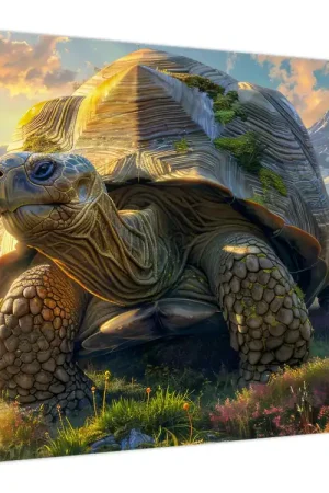 Schilderij - Schildpad en berglandschap Wysoka jakość