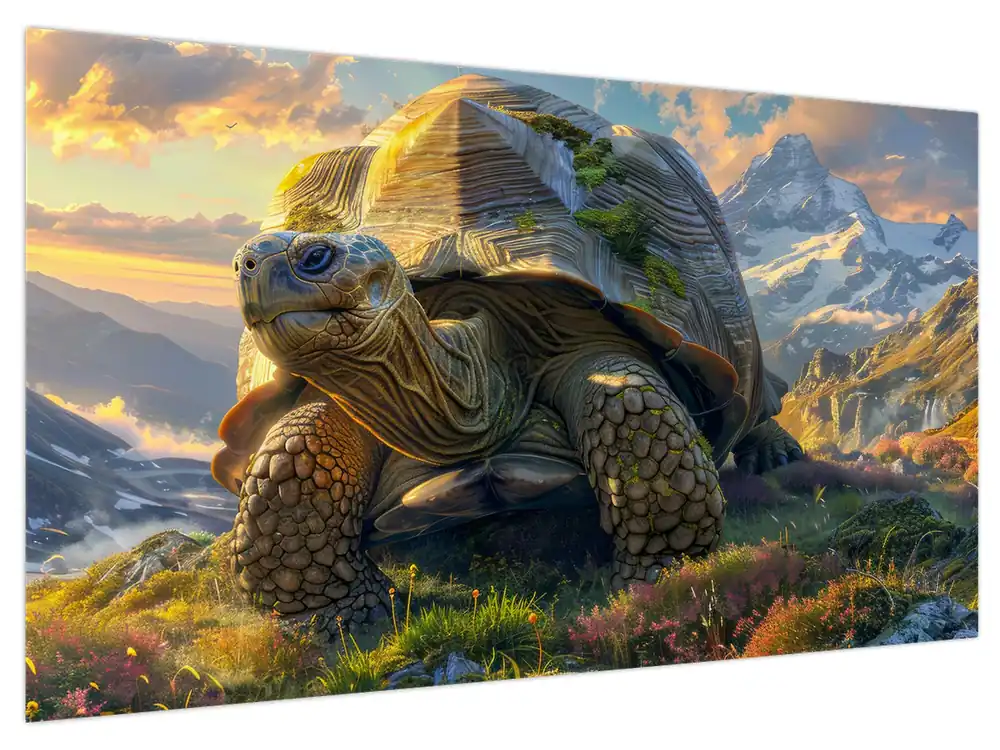 Schilderij - Schildpad en berglandschap Wysoka jakość