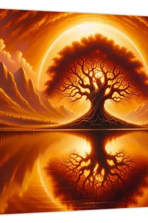 Schilderij – Boom in bloedrode zon Bezpieczna płatność