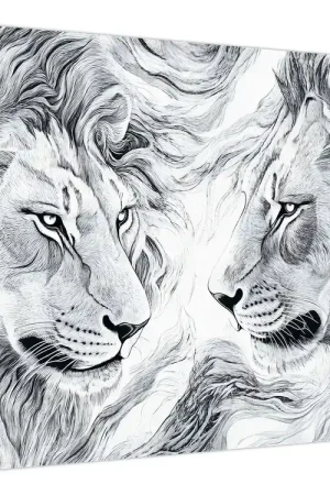 Schilderij - Getekende leeuwenkoppen Kup teraz