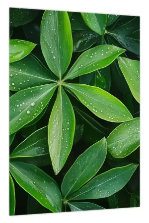 Schilderij - Bladeren met dauwdruppels Premium