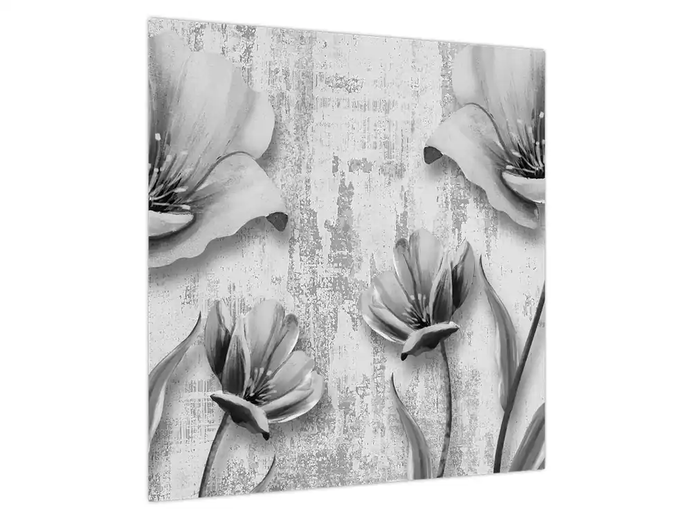Popularny Schilderij - Zwart-witte bloemen op achtergrond