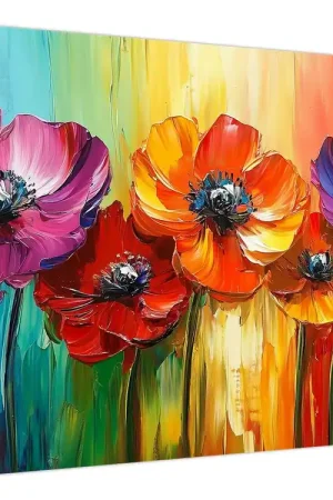 Premium Schilderij - Vijf kleurrijke bloemen