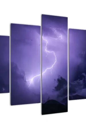 Schilderij - Paarse hemel met bliksem Wysoka jakość