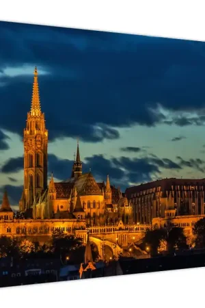 Autentyczny Schilderij - Verlicht gebouw