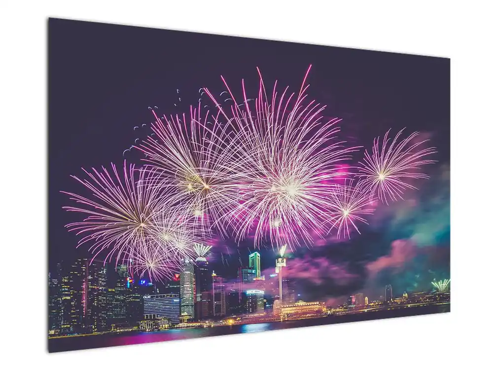 Schilderij - Stad bij nacht met vuurwerk Tylko dziś