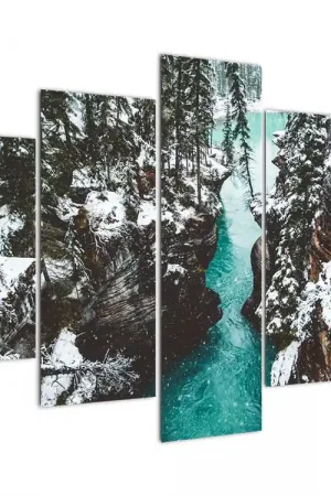 Autentyczny Schilderij - Bergrivier in de winter