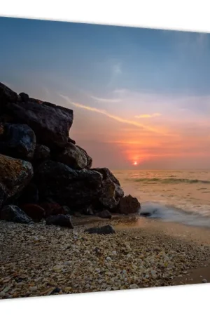 Schilderij - Strand bij zonsondergang Popularny