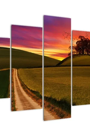 Schilderij - Veld en kleurrijke hemel Nowość