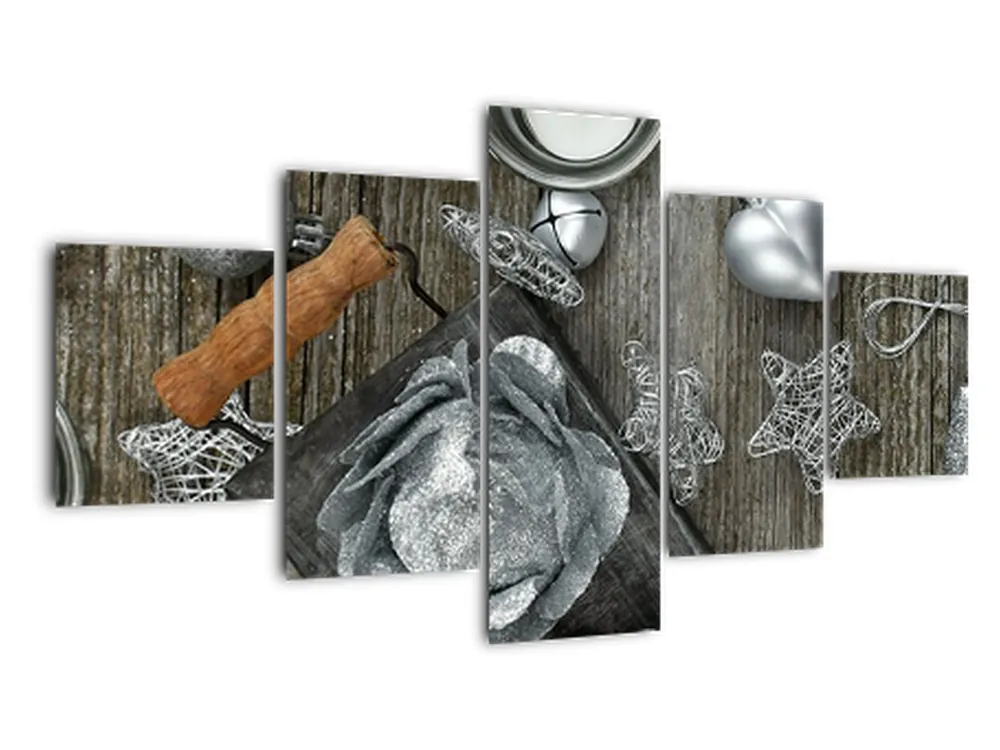 Schilderij - Zilveren kerstdecoraties Darmowa dostawa