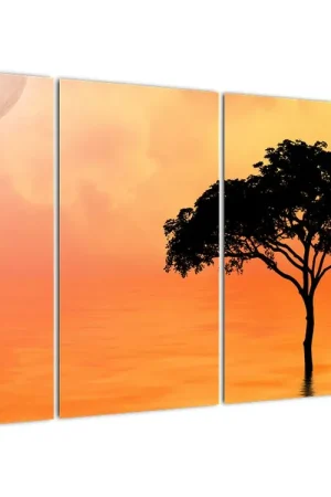 Schilderij - Boom bij zonsondergang Rabat