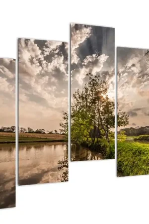 Schilderij - Natuur met zonnestralen Premium