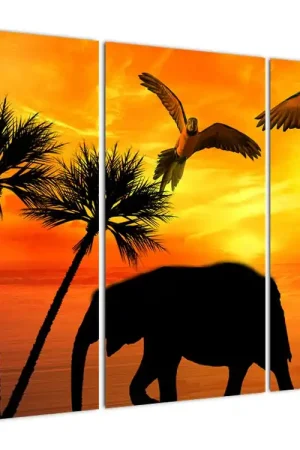 Schilderij - Papagaaien en olifanten Wysoka jakość