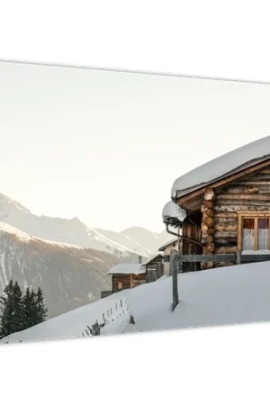 Schilderij - Besneeuwde berghut Wysoka jakość