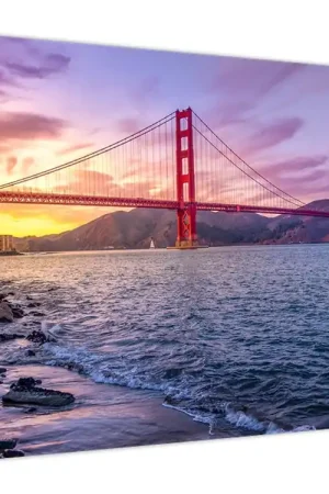 Autentyczny Schilderij - Brug bij zonsondergang